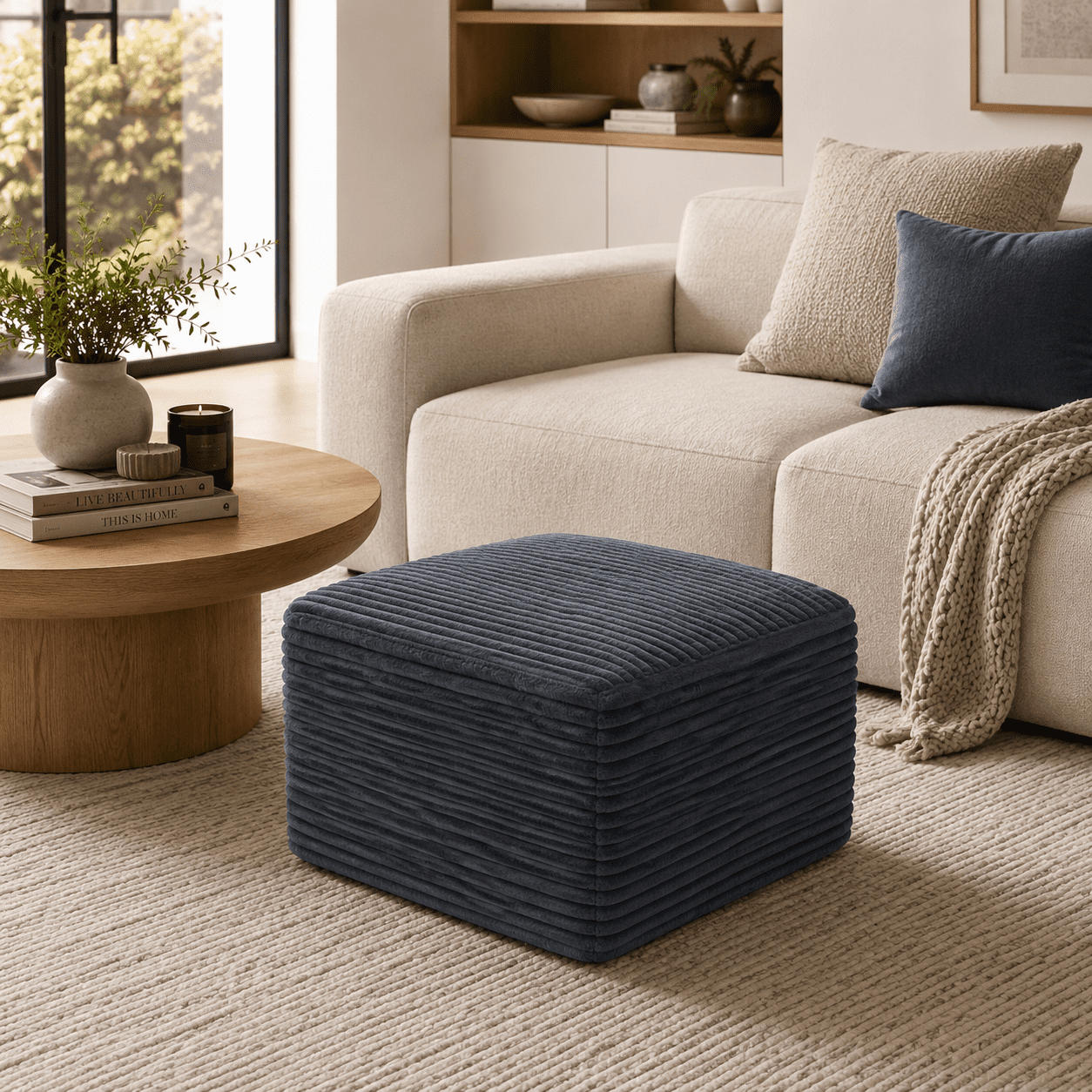 Plush Boneless Ottoman,Upholstered Cloud Couches Footrest Ottoman for Boneless Couch for Living Room, Grey