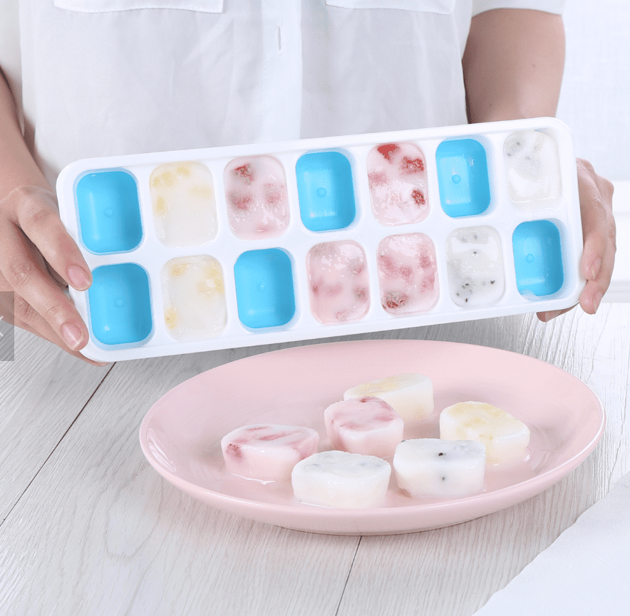 Ice Cube Trays Easy Release-Odor free,Spill Resistant Lid Included,2 Pack,  Small Size, Stackable 42 Cubes,Silicone(Blue)