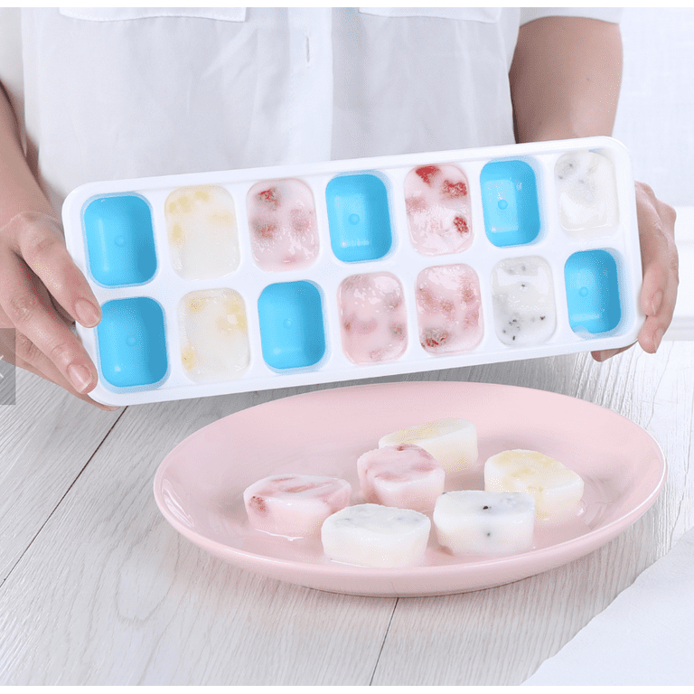 Polar Ice Products Silicone Ice Cube Trays, Easy Release Design with Spill Resistant Removable Safety LID. BPA Free & Dishwasher Safe. 2 Pack (Blue)