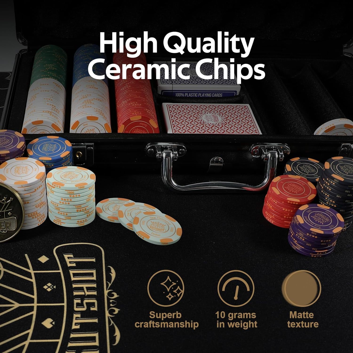 Poker Chips Set - 10 Gram 300pcs Poker Chips with Premium