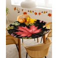 thumbnail image 4 of Round Fitted Tablecloths Autumn Red Maple Leaves Watercolor Waterproof Table Cover for Kitchen Dining Party Decor Gold Sketch Leaf Art,36"-44", 4 of 6