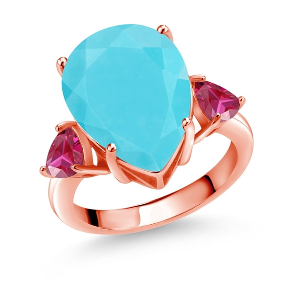 Gem Stone King 6.86 Ct Green Turquoise Red Created Ruby 18K Rose Gold Plated Silver Ring (Size 6)