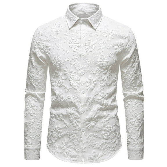 LNWUY Mens Casual Fashion Solid Dress Shirts Long Sleeve Button Down Shirt Casual Regular Fit Shirt for Men Wedding Party White XXL