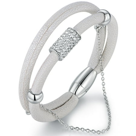 White Vegan Stingray Leather & Swarovski Crystal Bracelet