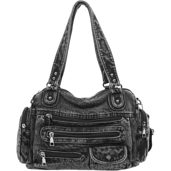 Sunyuer Women Vintage Washed Denim Shoulder Bag, Multi Pockets Large Capacity Hobo Tote Purse, Detachable Adjustable Crossbody Strap Casual Denim Handbag for Daily Commute Travel