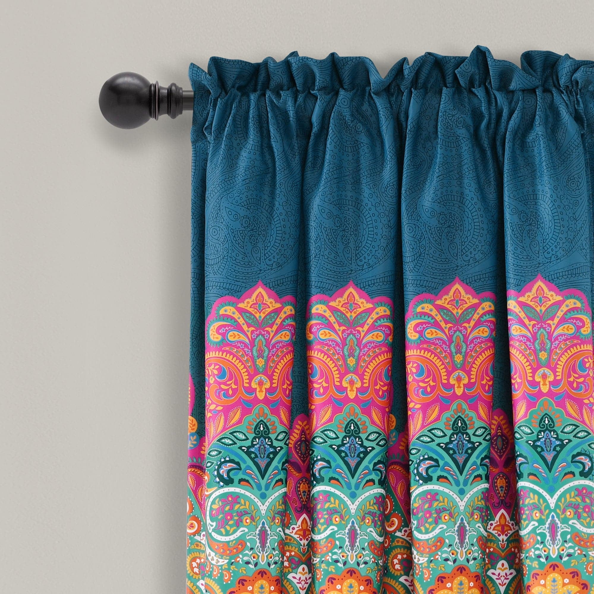 Lush Decor Boho Chic Room Darkening 84" x 52" + 2" Header Suzani Turquoise 3" Rod Pocket Pair Window Panel Curtain