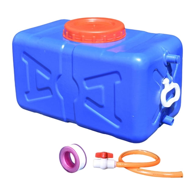 Tanque de agua para uso general, jarra grande, cubo de almacenamiento horizontal con grifo y manguera azul 30 kg