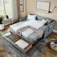 thumbnail image 2 of Twin Size Daybed with 2 Storage Drawers, Upholstered Daybed with Side Pocket, Sofa Bed Frame for Living Room, Bedroom and Guest Room, No Box Spring Needed, Grey, 2 of 8