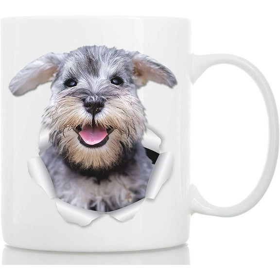 Smiling Schnauzer Mug - Ceramic Gray Schnauzer Coffee Mug - Perfect Schnauzer Gifts - Funny Cute Schnauzer Coffee Mug for Dog Lovers and Owners (11oz)