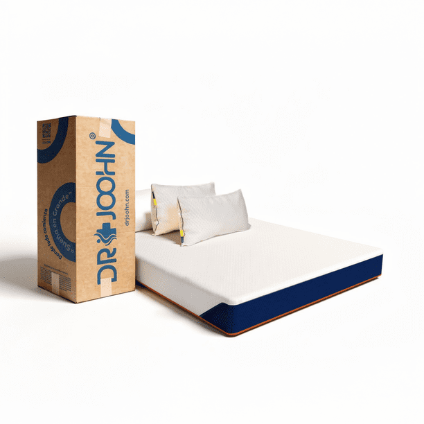 Colchón en Caja + 2 Almohadas Nube Estándar DR JOOHN Matrimonial Basic 18cm Altura, Foam Semi Firme para Todas las Edades.