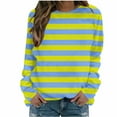 thumbnail image 3 of Jinhomg Women's Long Sleeve Striped Sweatshirt Comfy Drop Shoulder Crew Neck Tops Fall Winter Casual Going Out Wear Spring Saving Today Green M, 3 of 5