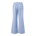 thumbnail image 5 of Tbopshirt Women Striped Linen Blend Wide Leg Pants Elastic Drawstring Lace-Up High Waist Pull On Trousers with Pockets for Summer Beach Casual,Sky Blue,Size:S-XXL, 5 of 8