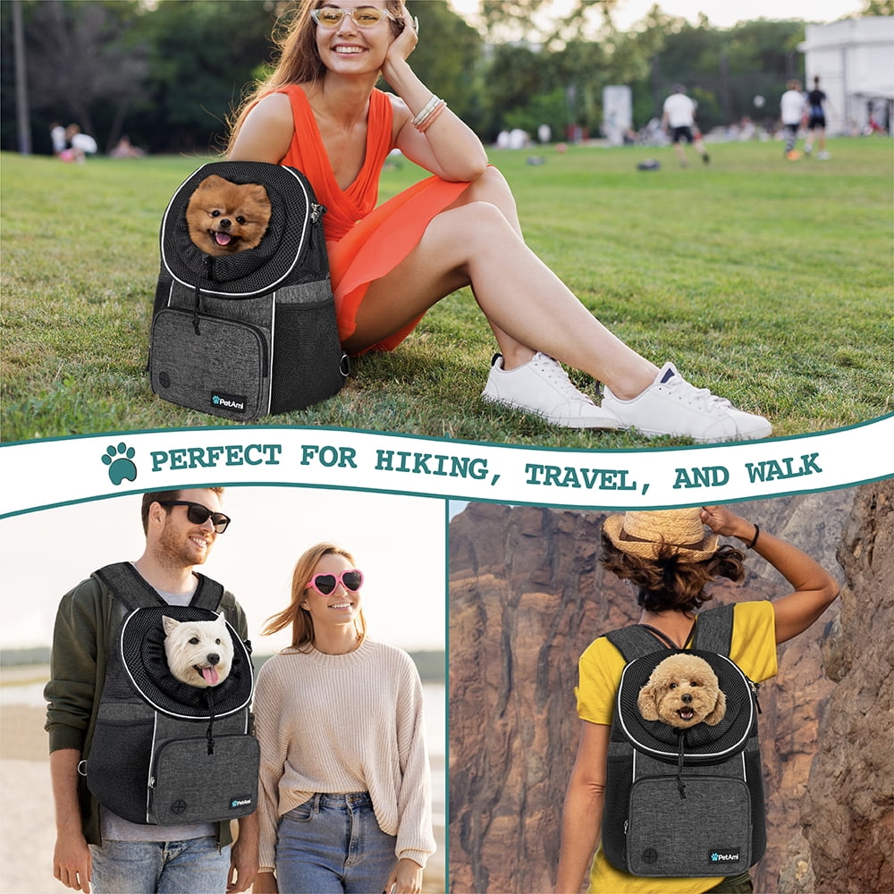 PetAmi Dog Front Carrier Backpack, Adjustable Dog Pet Cat Chest Carrier Backpack, Ventilated Dog Carrier for Hiking Camping Travel, Small Medium Dog Puppy Large Cat Carrying Bag, Max 10 lbs, Dark Gray