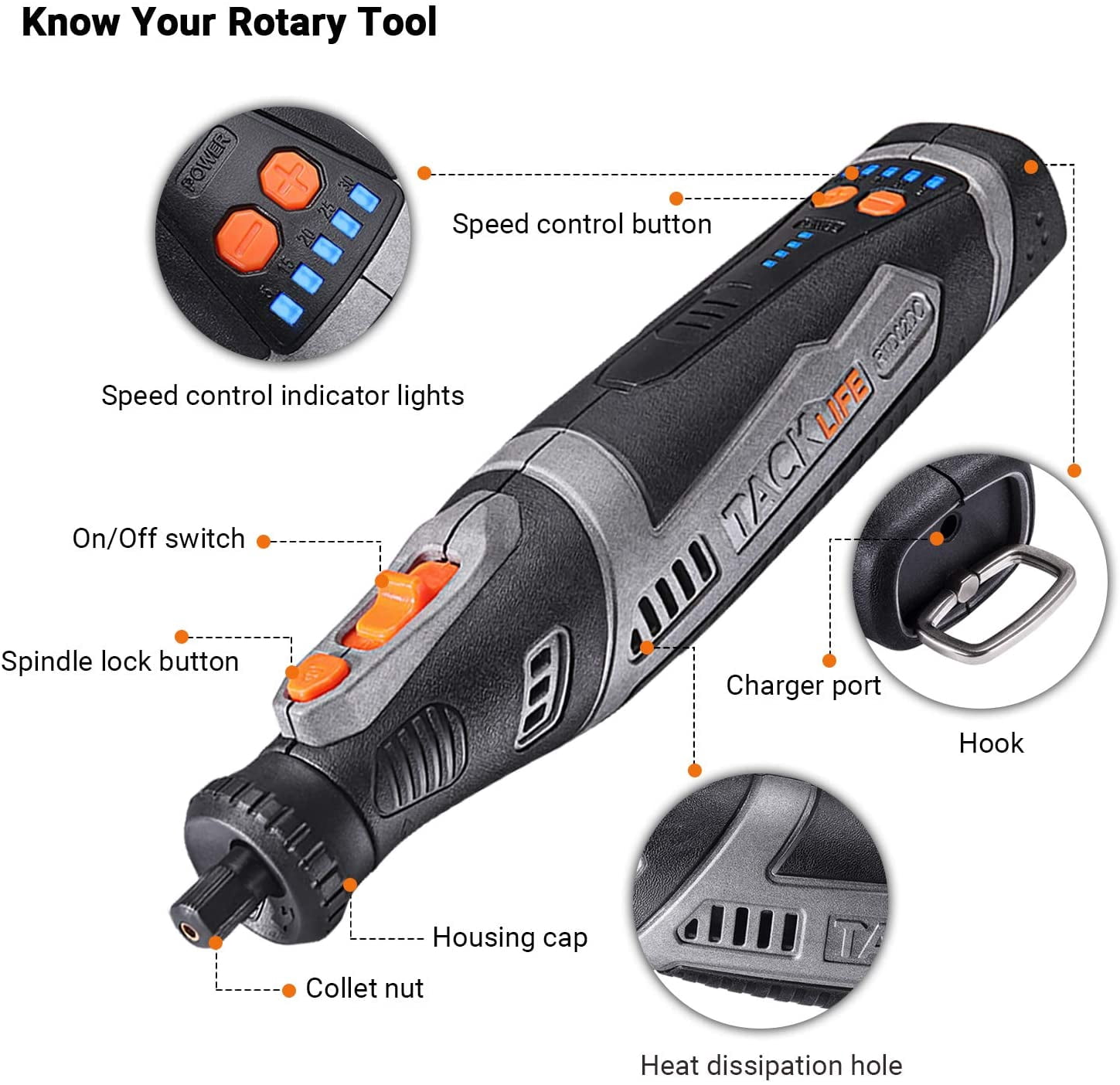 TACKLIFE Cordless Rotary Tool 8V Motor 