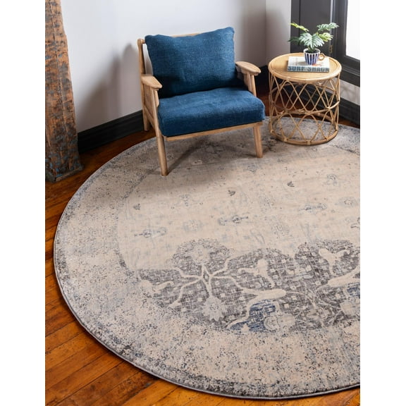 Unique Loom Asheville Collection Area Rug - Barrington (8' Round Gray/Beige)