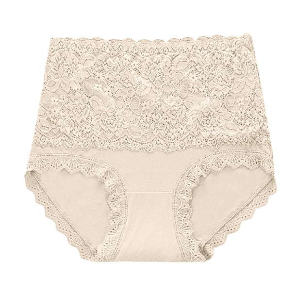 Gibobby Pantaleta Corte Frances de Algodón Ropa interior de encaje para mujer, talla grande, cintura alta, algodón, cubierta completa(Beige,G)