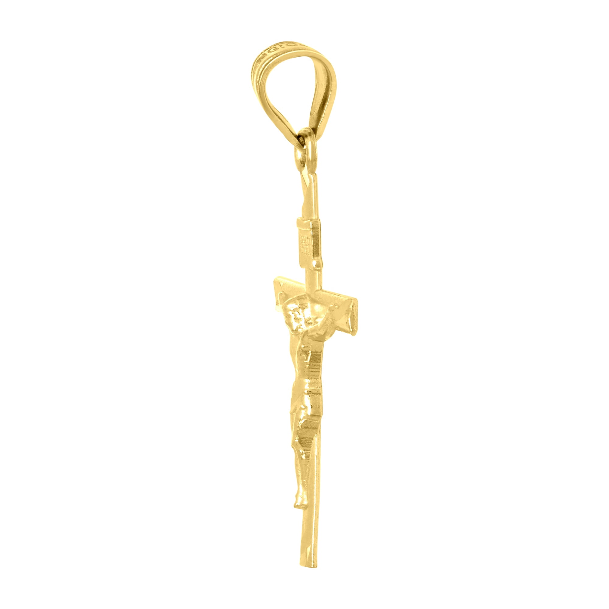 10k Yellow Gold Diamond-cut Unisex Cross Crucifix Religious Charm Pendant Pendant Necklace for Men Women