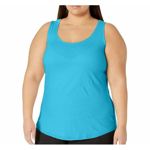 WTXUE Tank Tops Sleeveless, Scoop Neck Women's Plus Size Shirttail Tank Solid Top for Women Summer Wear Solid | Casual for Women's Plus Sky Blue XXL