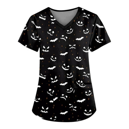 

Umitay scrubs for women tops Women s Fashion Casual Short Sleeve V-Neck Printed Pocket Top