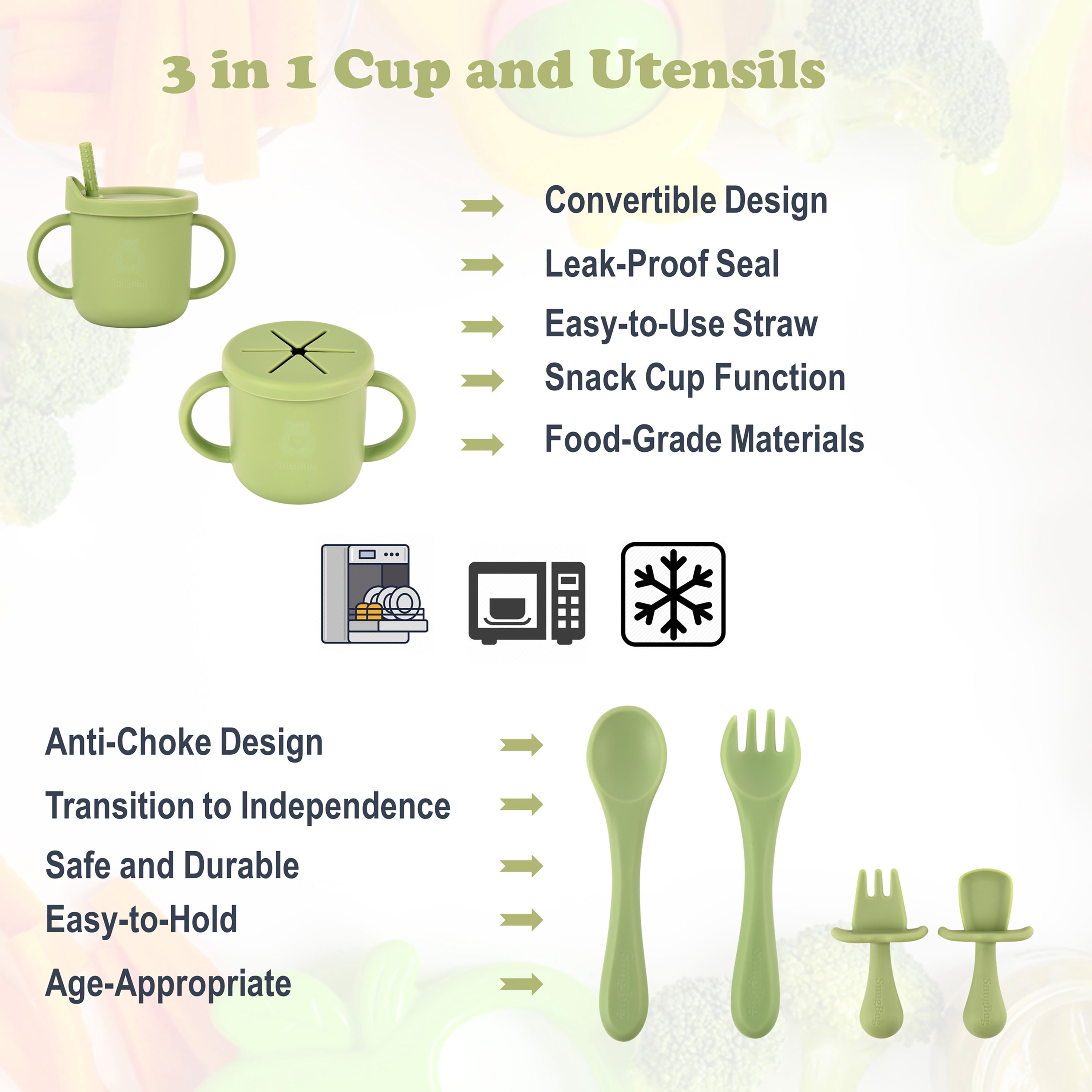 SnugBug Baby Led Weaning Supplies: Silicone Baby Spoons | Sippy Cup | Suction Plates | Baby Bowl | Baby Bib | Teething Toy