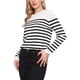 thumbnail image 4 of Suéter a rayas INSPIRE CHIC para mujer, con hombros caídos, cuello redondo, manga larga, pulóver de bloques de color, tops de punto XS blanco y negro, 4 of 5