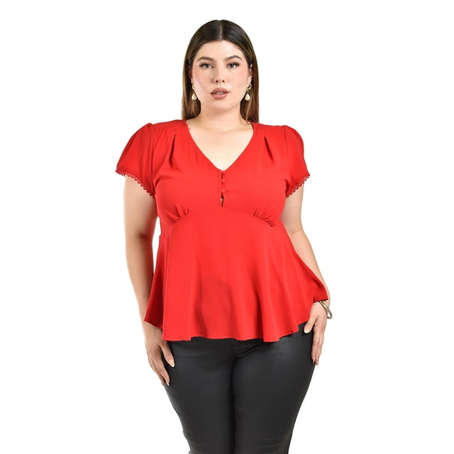 Blusa manga con detalle Roman Fashion /Tallas Extras, 12351 (Rojo) rojo 40
