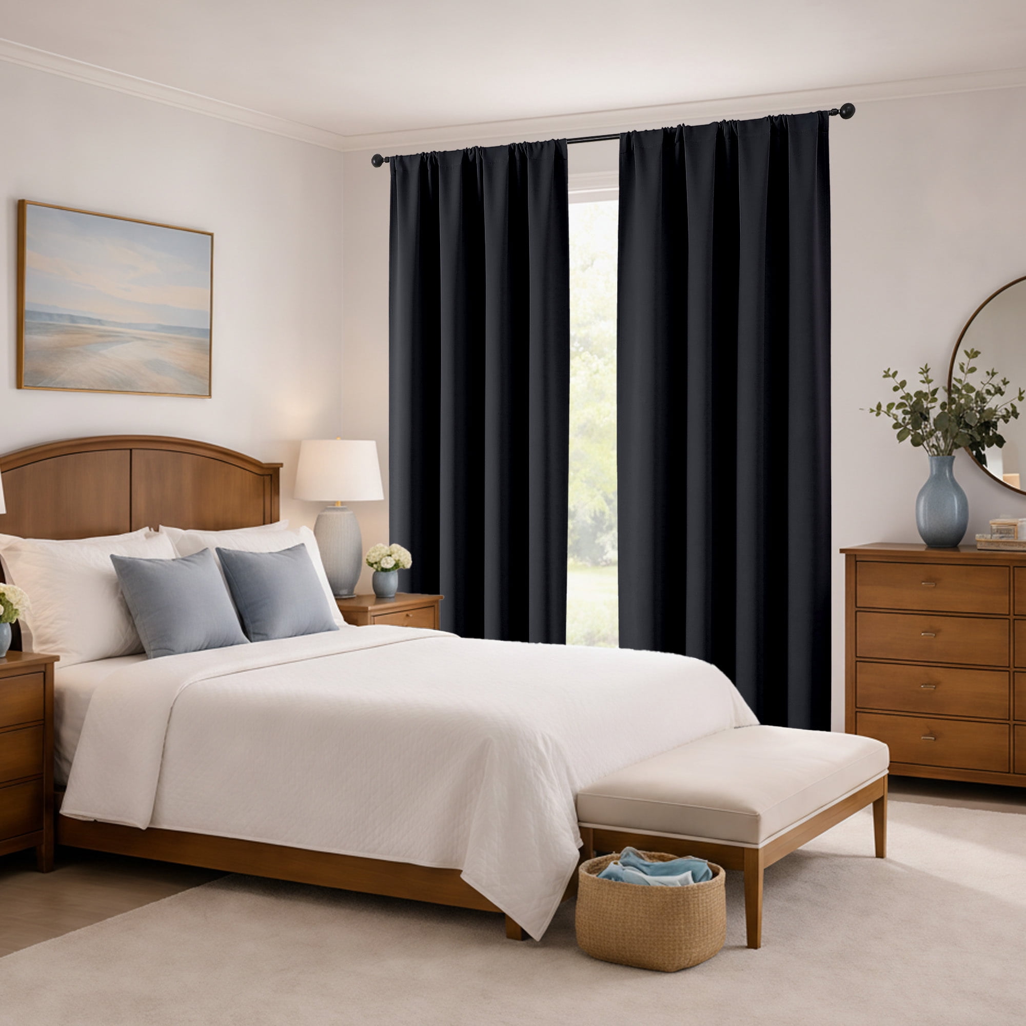 MKHILL Aether Black Blackout Curtains 84Inch Length 2 Panels, Thermal Insulated Drapes for Bedroom Living Room, Each 50"W x 84"L, Black