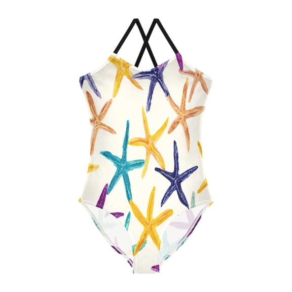 BZSMCE One-Piece Swimsuit with Crisscross StrapsStarfish Pattern