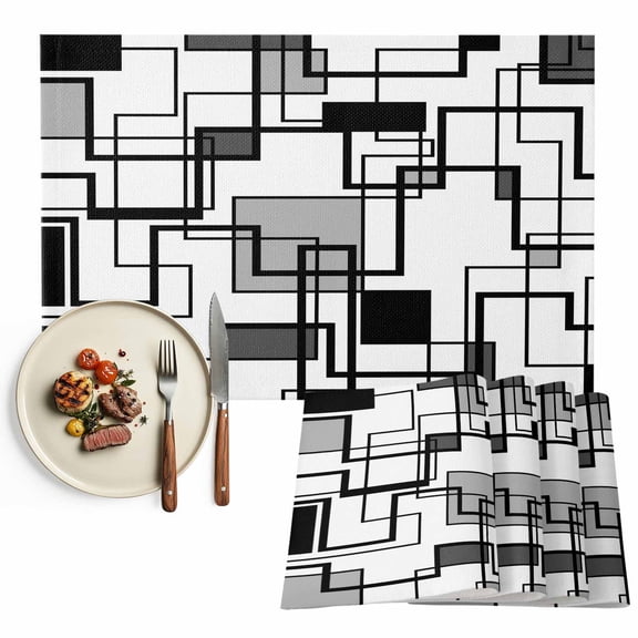 Placemats Set of 4, Gray Geometric Stripes Place Mats Modern Abstract Lines Tablemats Washable Placemat Table Decoration for Kitchen Table Dinner Party Home Decor Indoor Outdoor 13x19 Inch