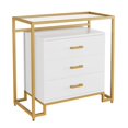 thumbnail image 5 of 3 Drawer Dresser with Tempered Glass Top Shelves Wooden Chest Dresser with Steel Frame,White, 5 of 5