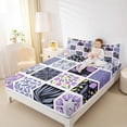thumbnail image 3 of jejeloiu Retro Floral Bed Sheets For Girls,Patchwork Pattern Full Size Sheets,Purple Black White,4pcs,1 Flat Sheet, 1 Fitted Sheet and 2 Pillowcases, 3 of 6