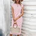 thumbnail image 5 of Bnwani Maxi Dresses for Women,Women's Dresses,Crew Neck,Striped,Drawstring,Casual,Pink,XL, 5 of 6