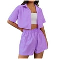 thumbnail image 2 of Bovxnpu Summer Casual Outfits For Women, 2 Piece Lounge Sets, Women's Summer Two-piece Set Of Breasted Short Sleeved Lapel Shirt And Shorts M, 2 of 6