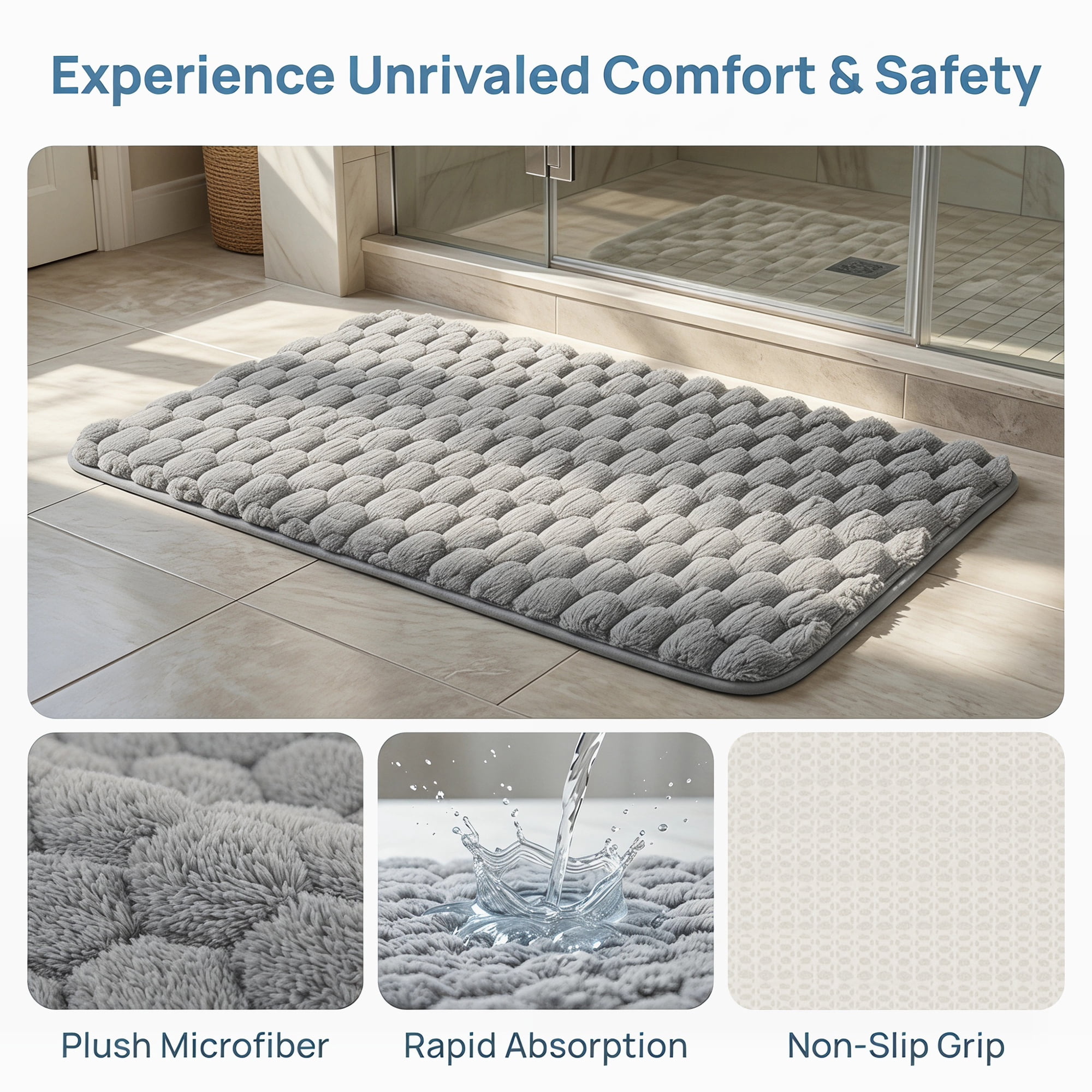 Unique Bargains Luxury Ultra Soft Absorbent Microfiber Bath Mat Non Slip Grey 32" x 20"