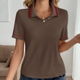 thumbnail image 6 of HongQid Womens Short Sleeve Collared Tops V Neck Button Down Placket Fitted Shirts, 6 of 7