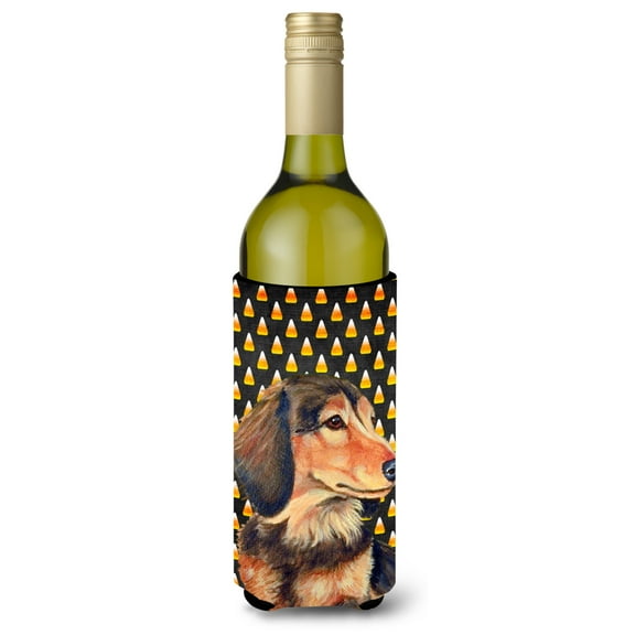 Carolines Treasures LH9041LITERK Dachshund Candy Corn Halloween Portrait Wine Bottle Hugger Wine Bottle multicolor