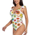 thumbnail image 3 of Yiaed Cartoon Flowers Print Women's Ruffled One Piece Swimsuit V Neck Swimwear Slimming Monokini for Woman-X-Large, 3 of 8