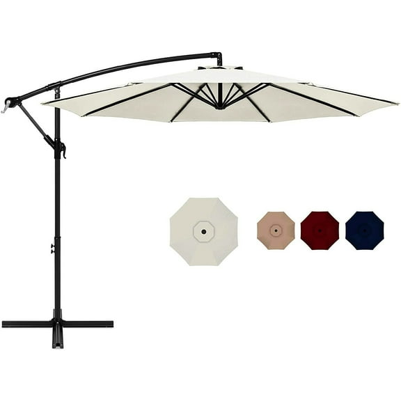 Patio Umbrella 10FT Offset Cantilever Umbrellas Outdoor Umbrella 95% UV Protection with Solid Polyester Shade, Sturdy Ribs, Crank and Cross - beige
