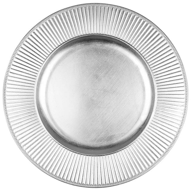 Koyal Wholesale Ribbed Charger Plates, 4-Pack French Style Decor, Ornate Charger Plates, Rustic Farm Table Decor (Silver)