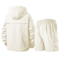 thumbnail image 5 of Mens Lightweight Windbreaker Jacket and Shorts Set, Hooded Zip Up Cargo Pockets Summer Outdoor Sportswear Suit Beige 3XL, 5 of 9