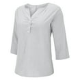 thumbnail image 4 of DuoJiaJ Womens Tops 3/4 Sleeve V Neck Button Down Shirts Business Casual Outfit Basic Tees Summer Top White XL, 4 of 4