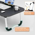 thumbnail image 3 of Foldable Lap Desk for Bed, HONEIER Bed Tray Table with 4 USB Ports, Holder Slots, Cup Holder, Drawer, Laptop Desk Table with Mini Lamp, Fan, Wood Portable Table Stand for Laptop Tablet, Black, 3 of 6