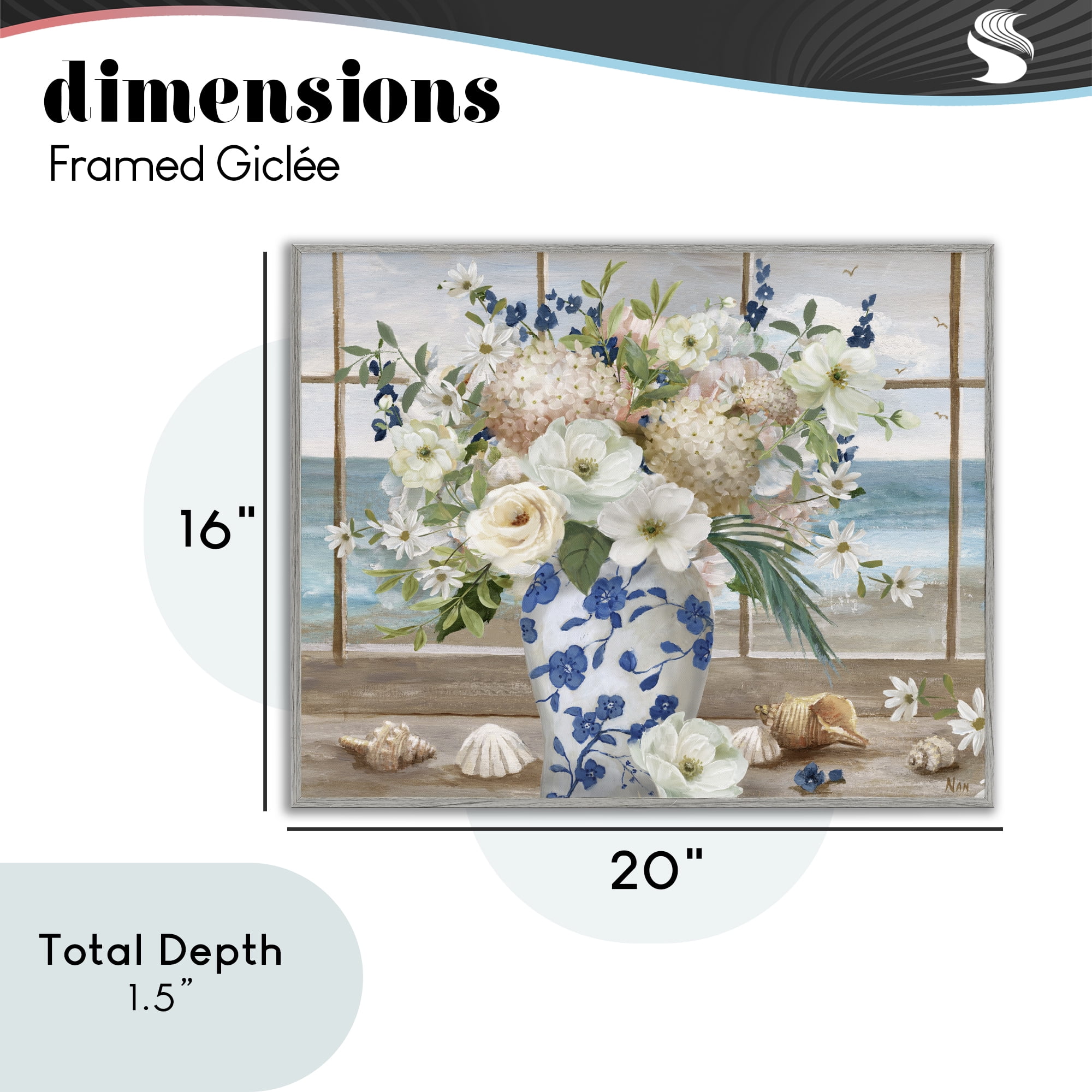 Stupell Industries Seashells & Flowers Windowsill Gray Framed Giclee Art, design by Nan
