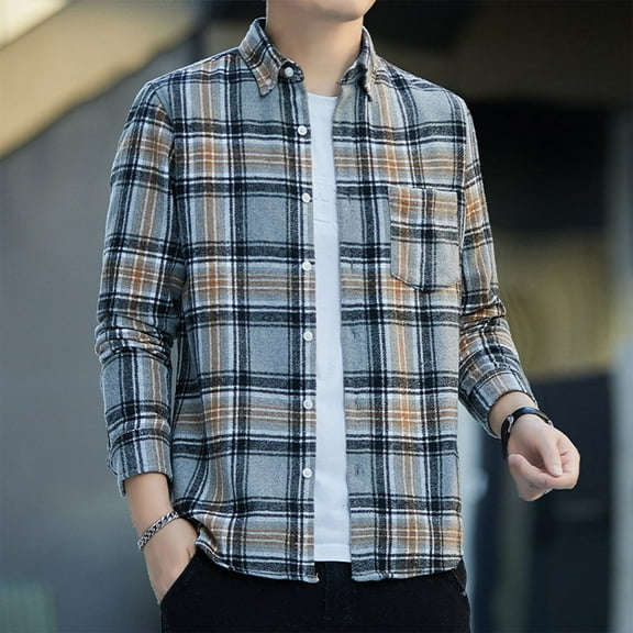 DDAPJ pyju Big and Tall Button Down Shirts for Men Flannel Plaid Shirt Lightweight Shacket Casual Stylish Tops with Chest Pocket Light Blue XXXXL