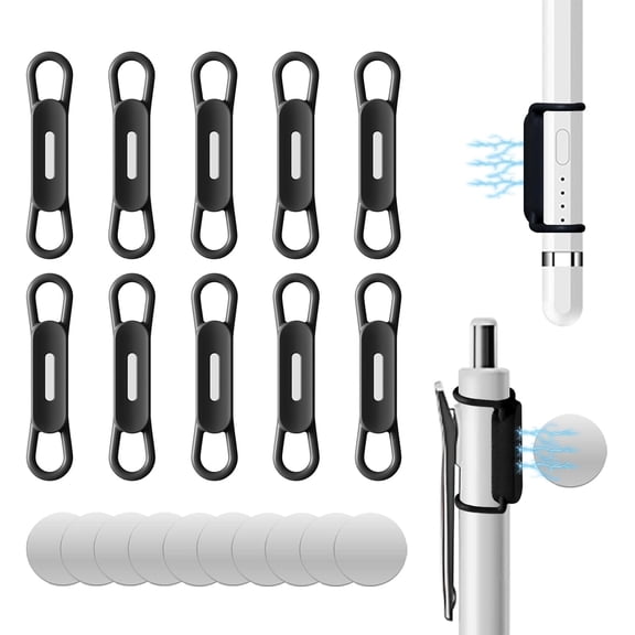 10 Pack Magnetic Pen Holder for Refrigerator, Adjustable Pen Pencil Holders, Silicone Flexibl Pencil Holder for Whiteboards, Desk, Clipboard(Black)