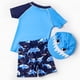 thumbnail image 3 of Traje de baño de dos piezas para bebés y niños pequeños, traje de baño con estampado de cangrejo, protección contra erupciones y gorro UPF 50+, 3 of 7