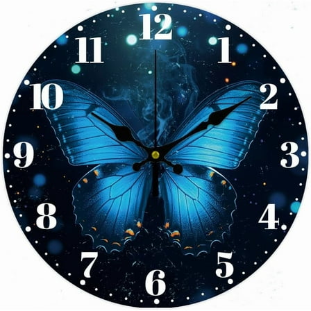 Blue Butterfly Wall Clock 12 Inch Fantasy Battery Operated Wall Clock Non Ticking Silent Decorative Clock for Living Room Office Bedroom Home Decor