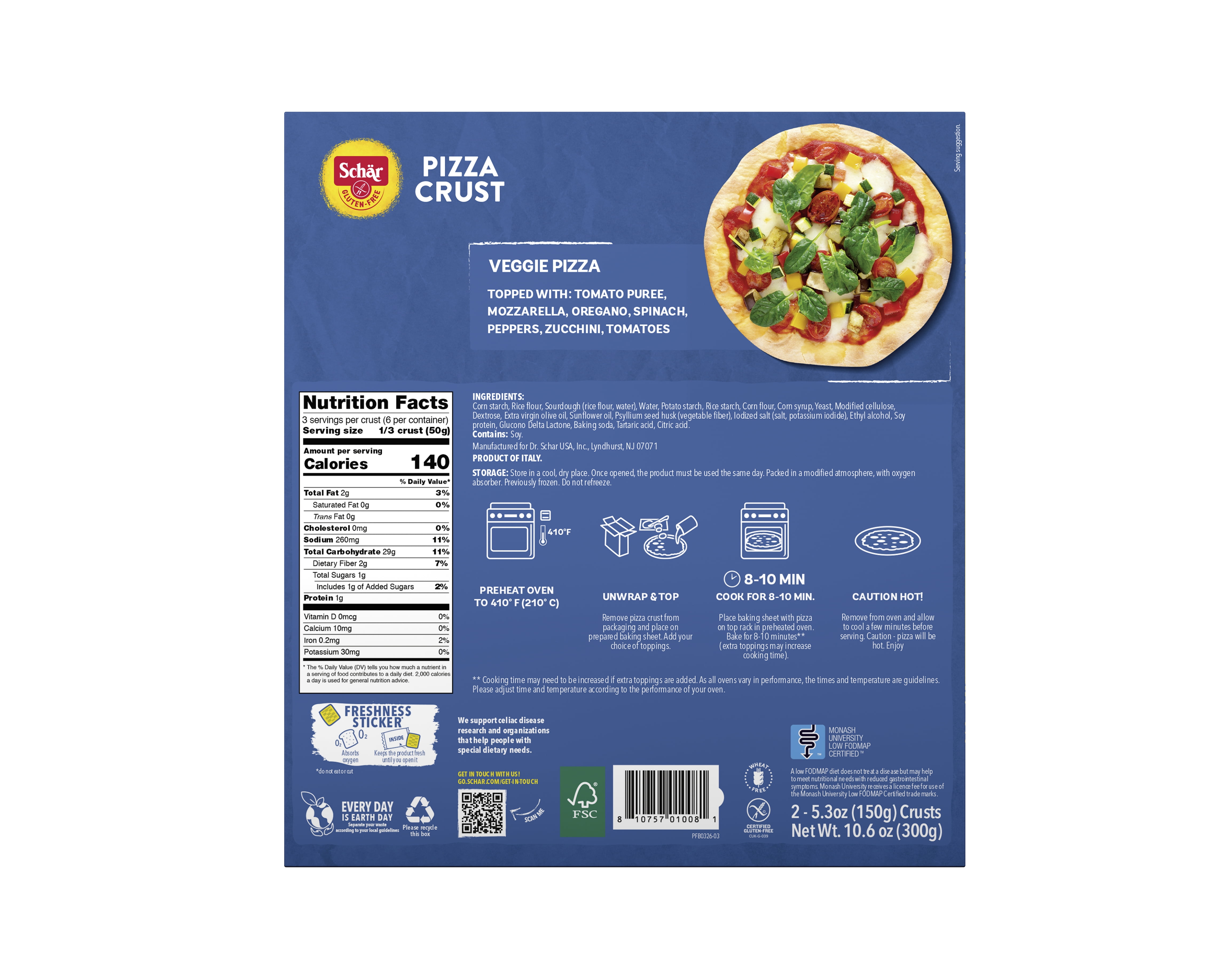 Schar Gluten Free Pizza Crust, Sourdough Italian Pizza Crust, 10.6 oz, 2 Count