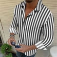 thumbnail image 1 of Camisa de rayas verde gris para hombre, de manga larga, con solapa, moderna, sencilla, informal, cómoda, de tela de alta calidad para hombre, 1 of 6