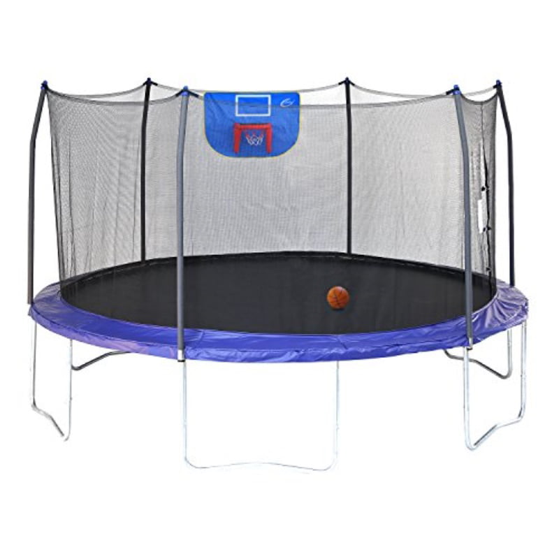 Skywalker Trampolines 15/’ Round Jump N Dunk Trampoline with Enclosure and Basketball Hoop Camo
